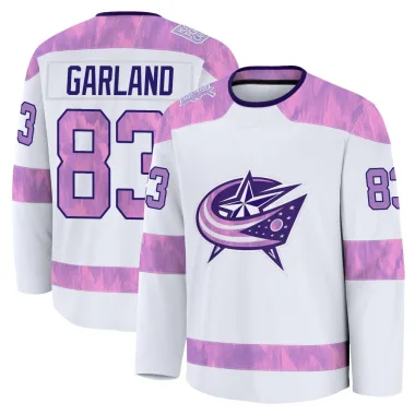 Premium Conor Garland White Columbus Blue Jackets 2024 Hockey Fights Cancer Practice Jersey - Men's